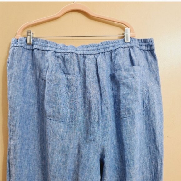 Talbots Linen Sz 22 Lagenlook Straight Leg Elastic waist Beachy Pants Blue - Picture 6 of 10